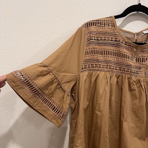 English Factory MK1156D Women Lace Detail Mini Dress Tan size M Festival Party - Picture 6 of 10